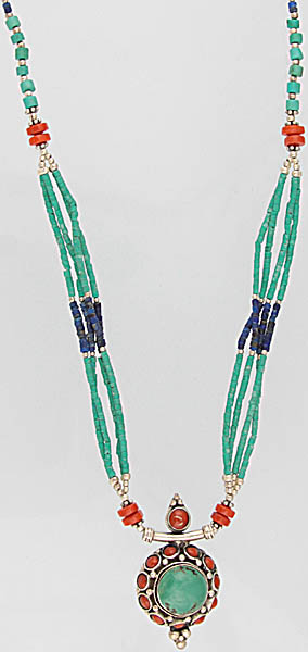 Gemstone Necklace (Coral, Lapis Lazuli and Turquoise)