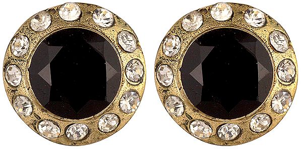 Black Victorian Post Earrings with Cut Glass