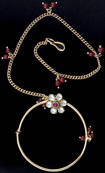 Kundan Bridal Nath with Faux Ruby (Nose Chain)