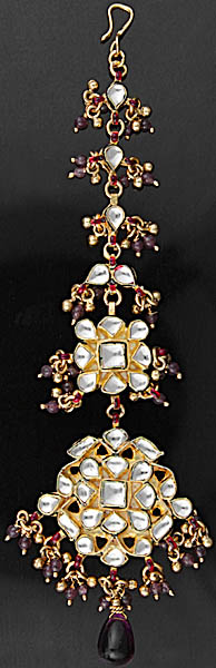 Bridal Kundan Tika with Cut Glass Beads (Forehead Ornament)