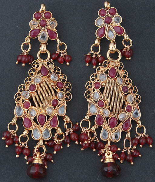 Polki Earrings with Faux Ruby