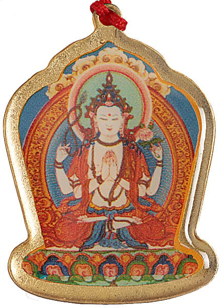 Shadakshari Lokeshvara Pendant with The Ten Powerful Syllables of The Kalachakra Mantra on Reverse