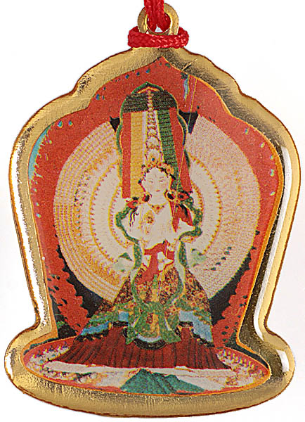 Ushnishasitatapattra Inlay Necklace with The Ten Powerful Syllables of The Kalachakra Mantra on Reverse