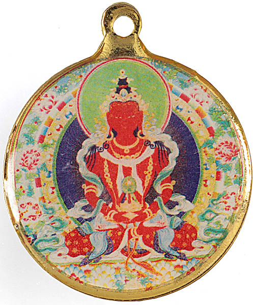 Red Buddha Amitayus Double-sided Pendant with The Ten Powerful Syllables of The Kalachakra Mantra on Reverse