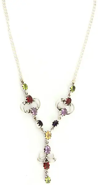 Faceted Gemstone Necklace (Peridot, Garnet, Amethyst, Iolite and Citrine)