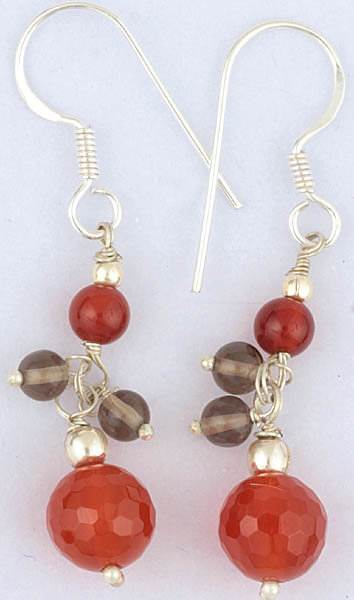 Faceted Carnelian and Smoky Quartz Earrings