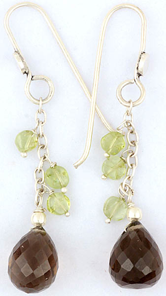 Faceted Smoky Quartz and Peridot Earrings