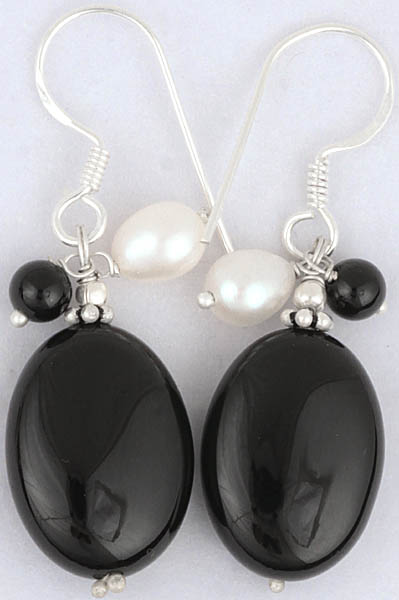 Black Onyx and Pearl Earrings