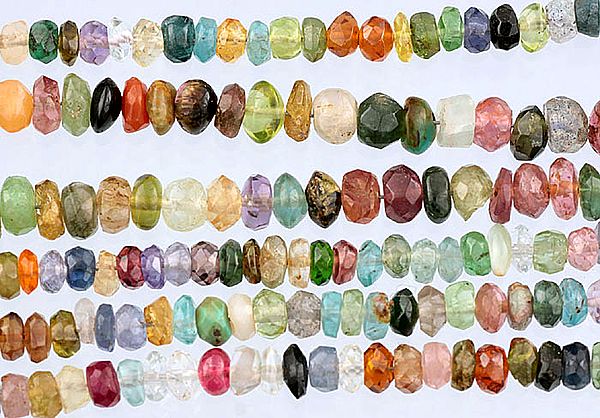 Faceted Multi-color Gemstone Rondells (Rose Quartz, Green Onyx, Smoky Quartz, Amethyst, Crystal, Citrine, BT, Peridot, Carnelian, Black Onyx, Lapis Lazuli and Ruby …)