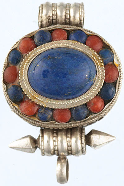 Gau Box Pendant with Lapis Lazuli and Coral