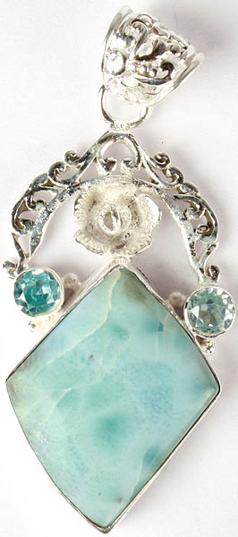 Larimar Pendant with Faceted Twin Blue Topaz