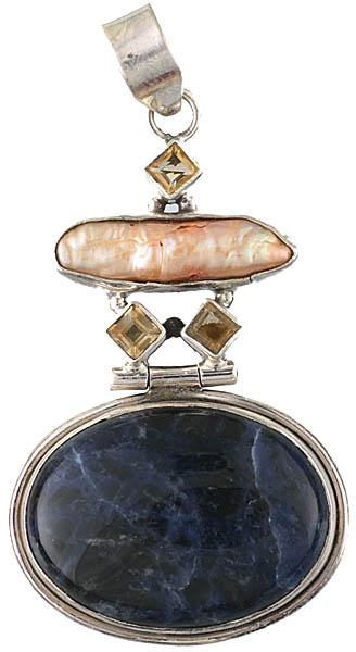 Sodalite Pendant with Pearl and Faceted Citrine