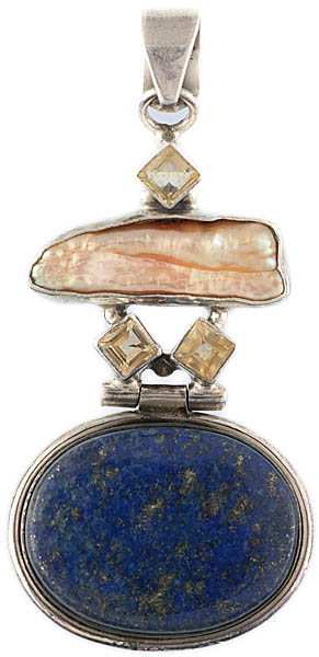 Lapis Lazuli Pendant with Faceted Citrine and Pearl