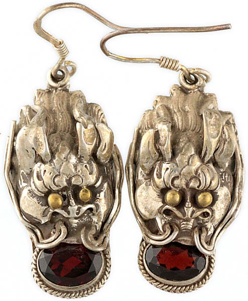Faceted Garnet Dragon Earrings