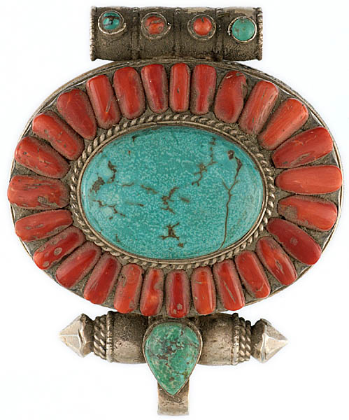Coral and Turquoise Gau Box Pendant