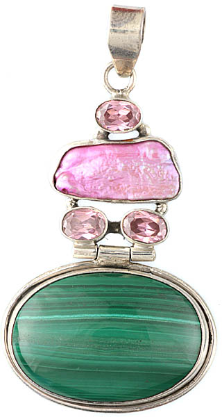 Malachite Pendant with Pearl and CZ