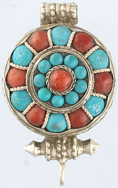 Turquoise and Coral Gau Box Pendant