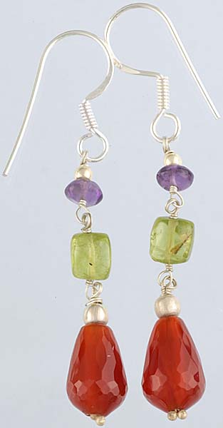 Faceted Carnelian Drop Earrings with Amethyst and Peridot