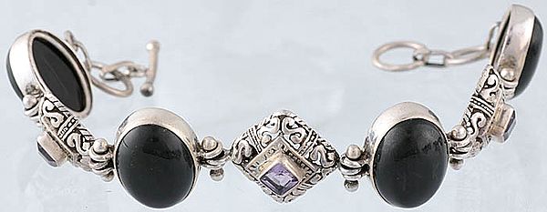 Black Onyx Bracelet with Faceted Amethyst