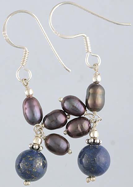 Lapis Lazuli Earrings with Black Pearl