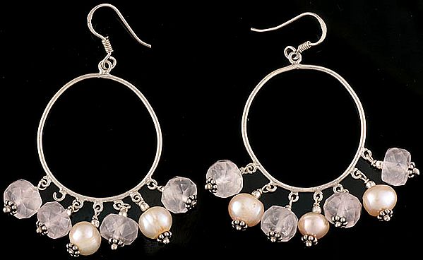 Faceted Rose Quartz and Pearl Earrings
