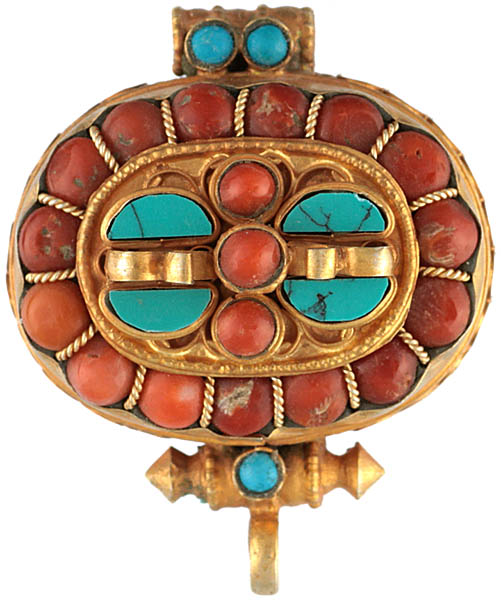 Gau Box Pendant with Coral and Turquoise