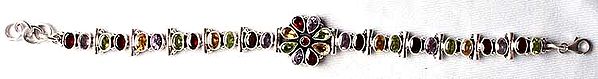 Faceted Multi-color Gemstone Bracelet (Garnet, Amethyst, Peridot, Citrine and Iolite)