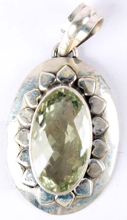 Faceted Green Amethyst Oval Pendant