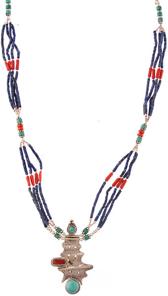 Turquoise, Lapis Lazuli and Coral Necklace