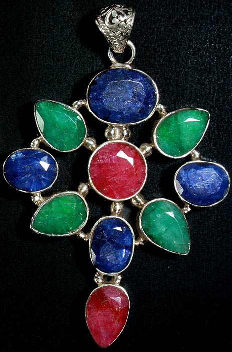 Faceted Gemstone Pendant (Sapphire, Emerald and Ruby)