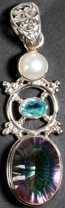 Gemstone Pendant (Mystic Topaz, Blue Topaz and Pearl)