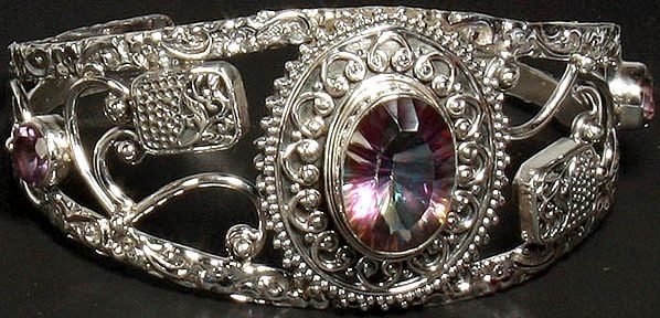 Faceted Mystic Topaz Art Nouveau Bracelet with Amethyst