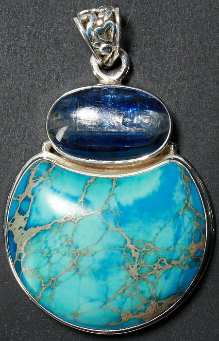 Spider's Web Turquoise Pendant with Kyanite