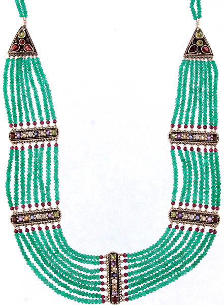 Faceted Green Onyx Necklace with Garnet, Amethyst, Pearl, Iolite, Citrine and Peridot)