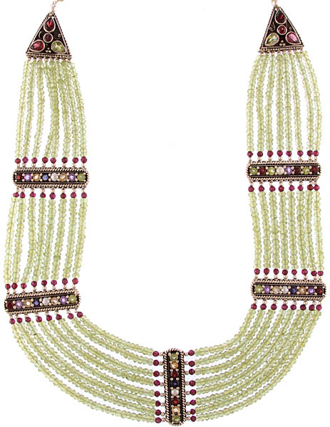 Faceted Peridot Necklace with Garnet, Amethyst, Pearl, Iolite and Citrine