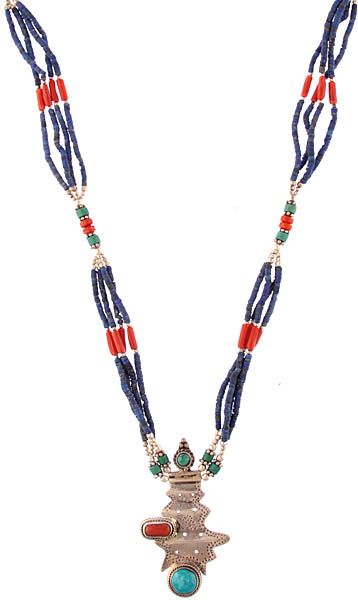 Lapis Lazuli Beaded Necklace with Coral and Turquoise