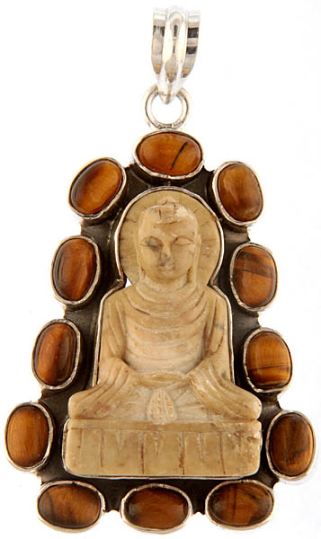 Carved Buddha Pendant with Tiger Eye