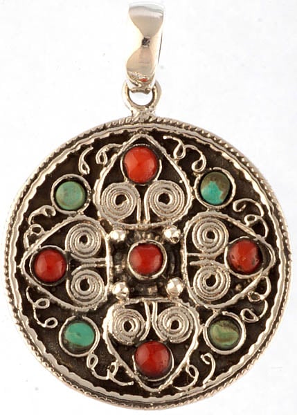Mandala Pendant with Turquoise and Coral