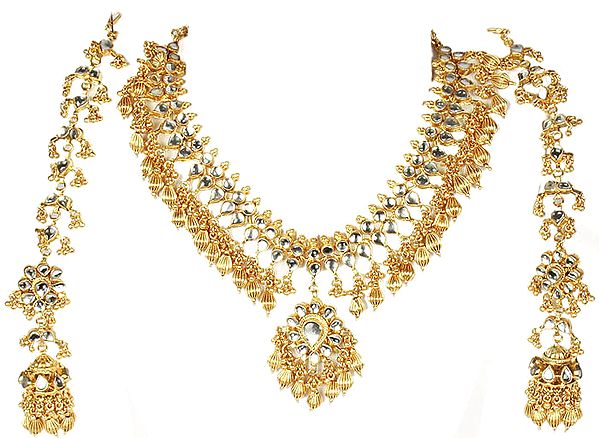 Golden Kundan Necklace Set with Earwrap Earrings