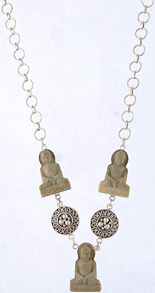 Three Meditational Buddhas (Carved in Stone) Necklace