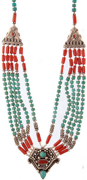 Coral and Turquoise Beaded Fine Necklace from Nepal