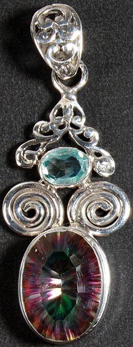 Faceted Mystic Topaz and Blue Topaz Pendant