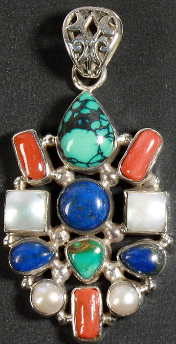 Gemstone Pendant (Coral, Turquoise, Lapis Lazuli and Pearl)