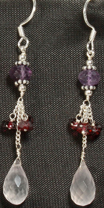 Faceted Gemstone Earrings (Rose Quartz, Garnet and Amethyst)