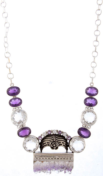Gemstone Necklace (Amethyst, Crystal and CZ)