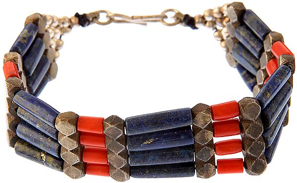 Lapis Lazuli and Coral Bracelet