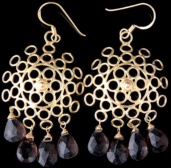 Faceted Smoky Quartz Gold Plated Earrings