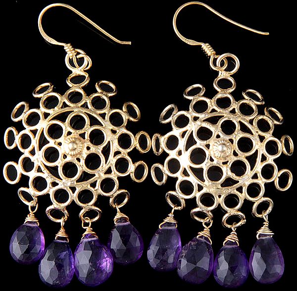 Faceted Amethyst and Gold Plated Earrings