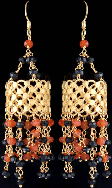 Black Onyx and Carnelian Gold Plated Earrings