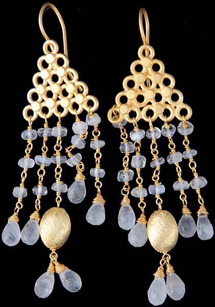 Faceted Rainbow Moonstone Gold Plated Earrings